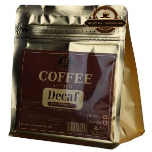 Cà phê Decaf Specialty không Cafein rang xay CTV túi zip 200g