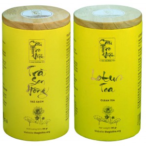 Trà sen hồng Cầu Tre Việt lon tròn nắp gỗ 85g