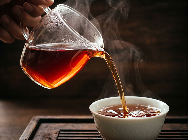 Hồng trà Đại Diệp Hồng Vận Hong Yin màu đỏ hổ phách, vị ngọt êm mượt, hương quả chín nồng ấm